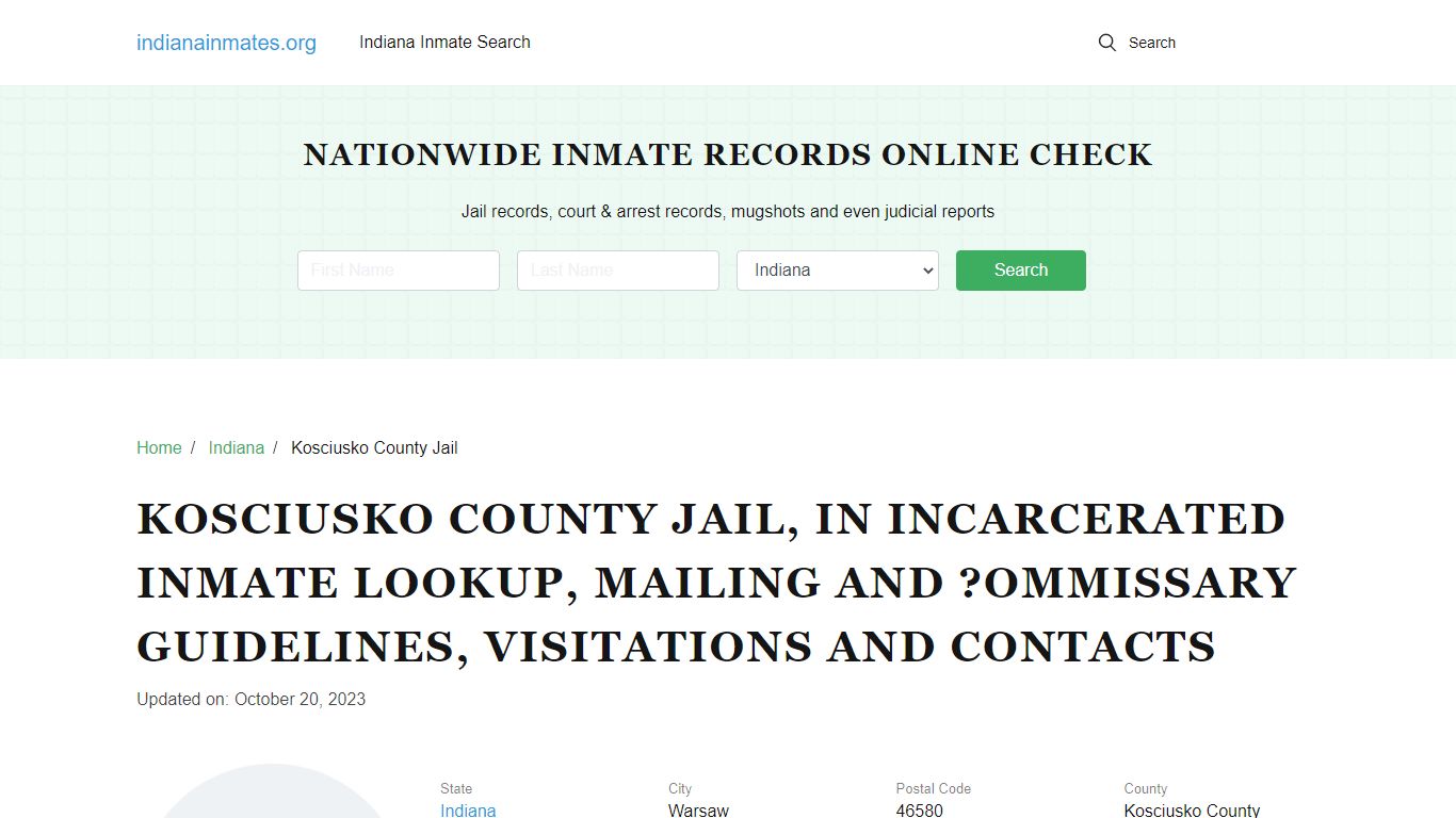 Kosciusko County Jail, IN Incarcerated Inmate Lookup, Mailing and ...